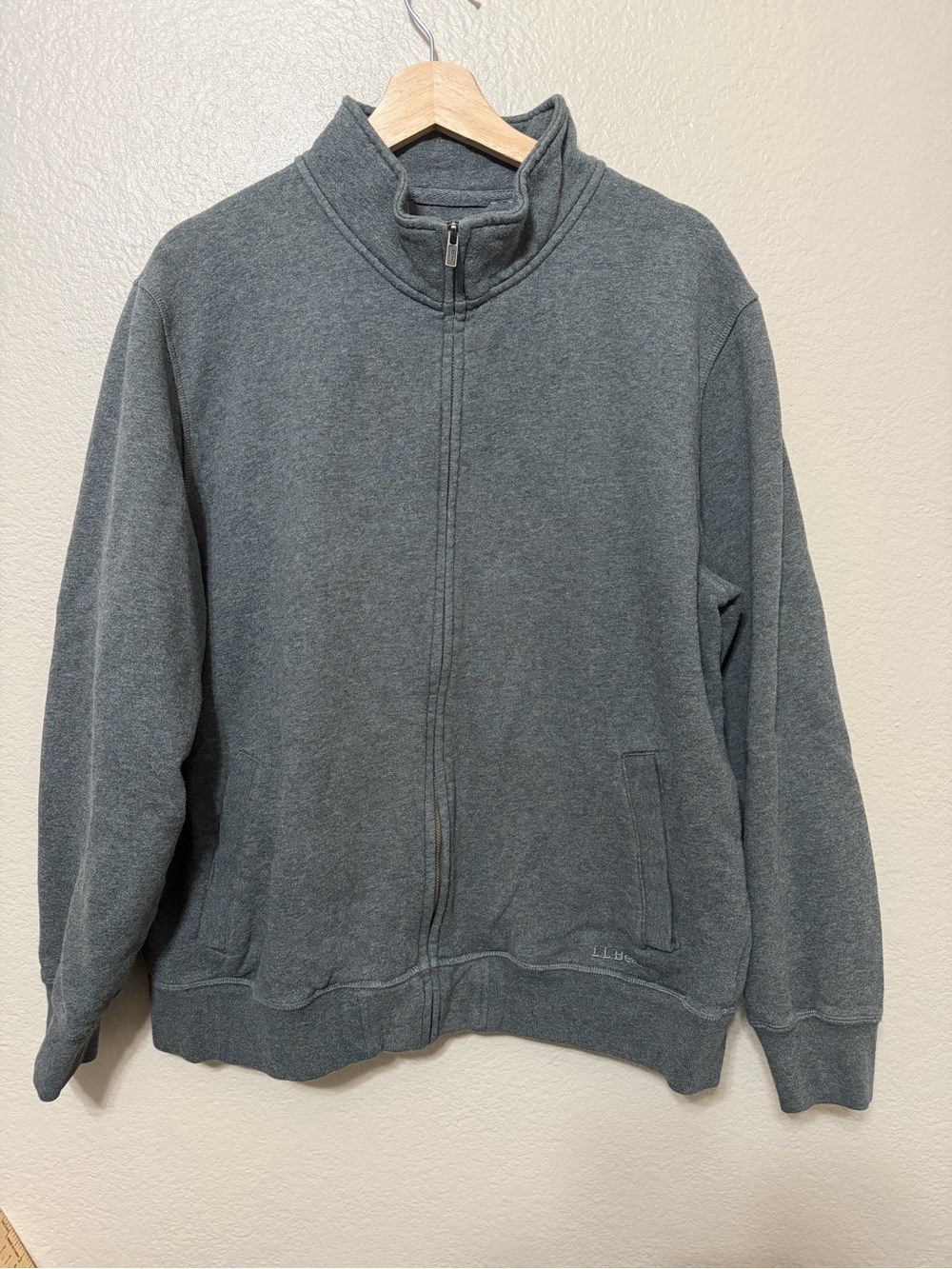 L.L.Bean Men’s Cotton Full Zip Mock Neck Fleece Sweatshirt Gray L Winter Basic